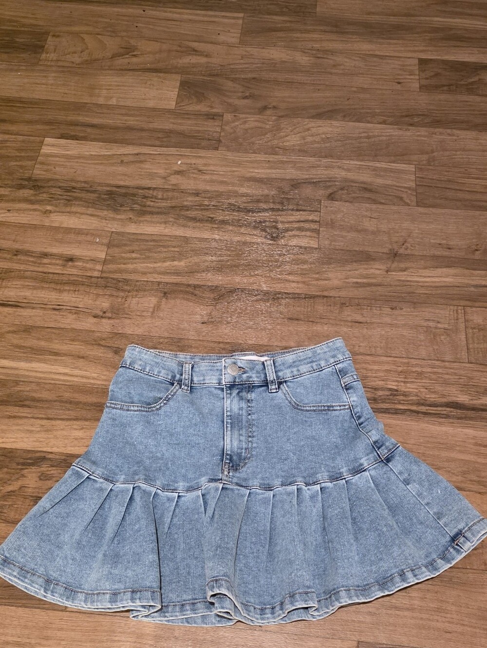 Refuge Denim Ruffle Mini Skirt - Light Blue